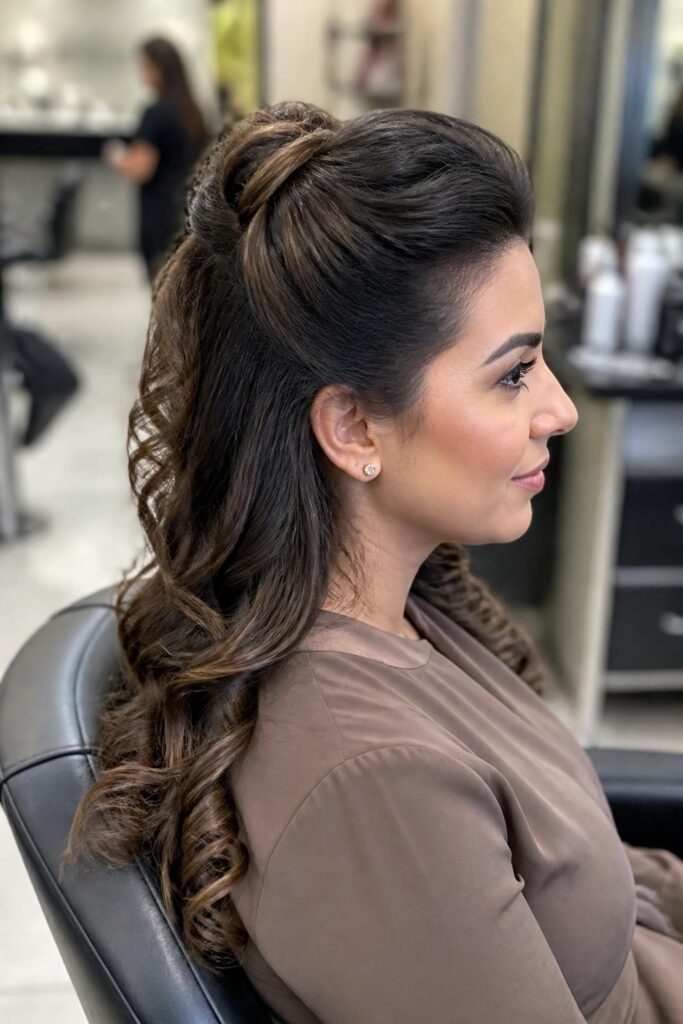 Knotted half pony with curled ends