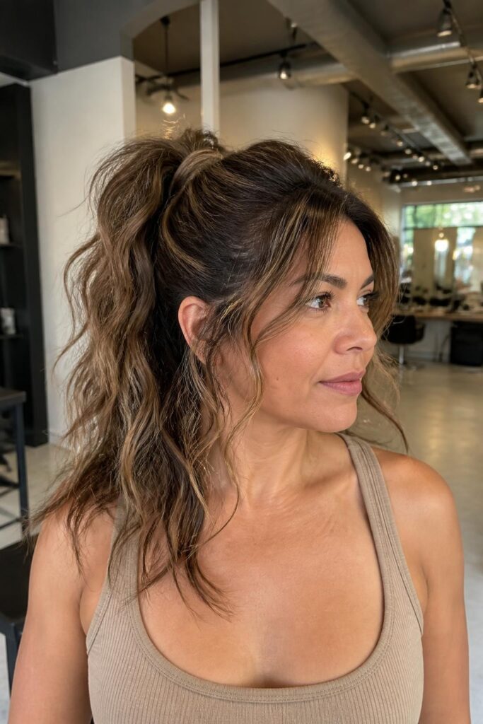 Messy half pony with beachy curls