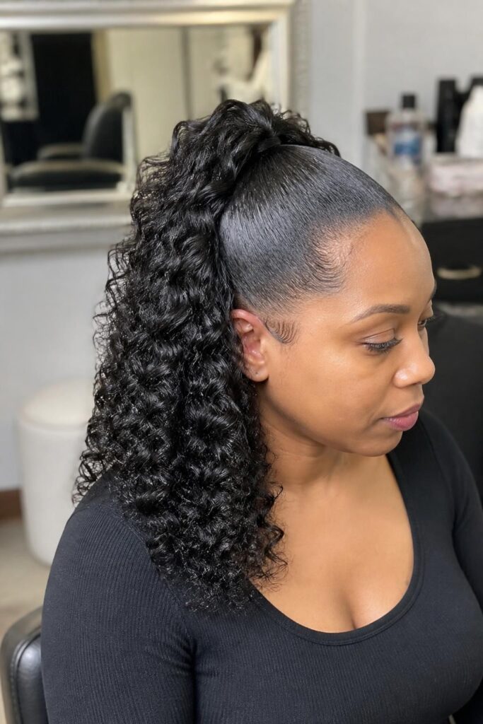 Pinned half pony with ringlet curls