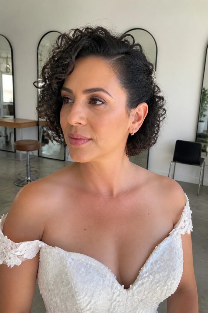 Romantic curly bob with soft side sweep