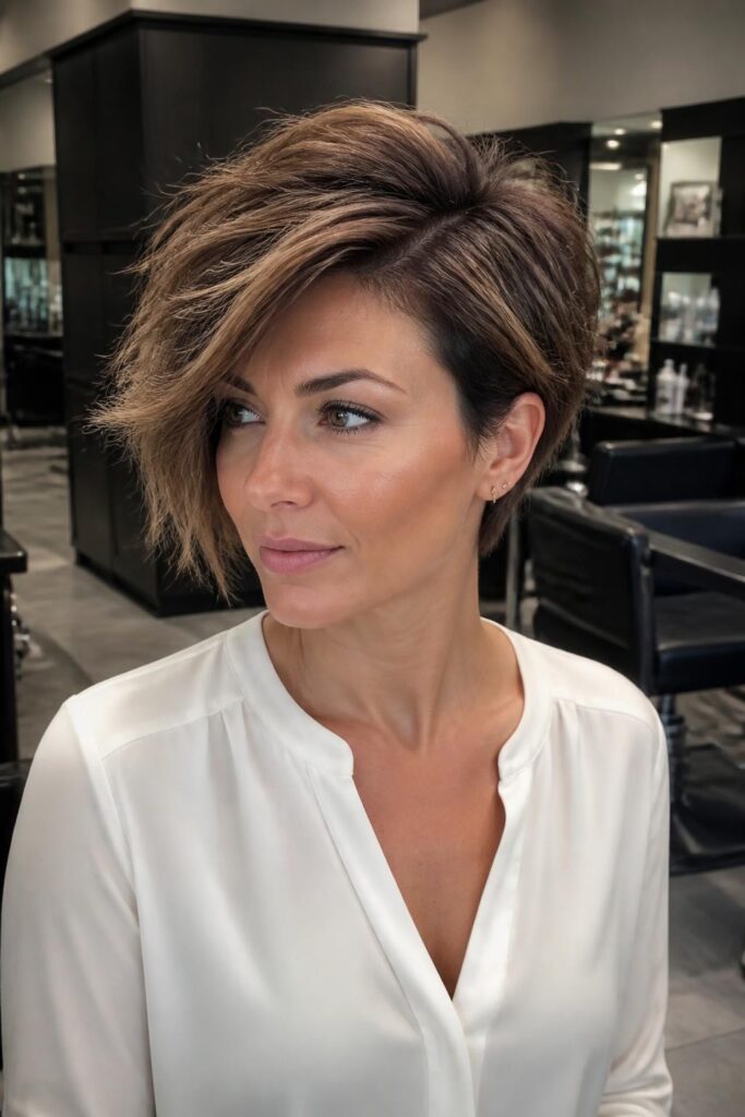 Short layered cut with side part