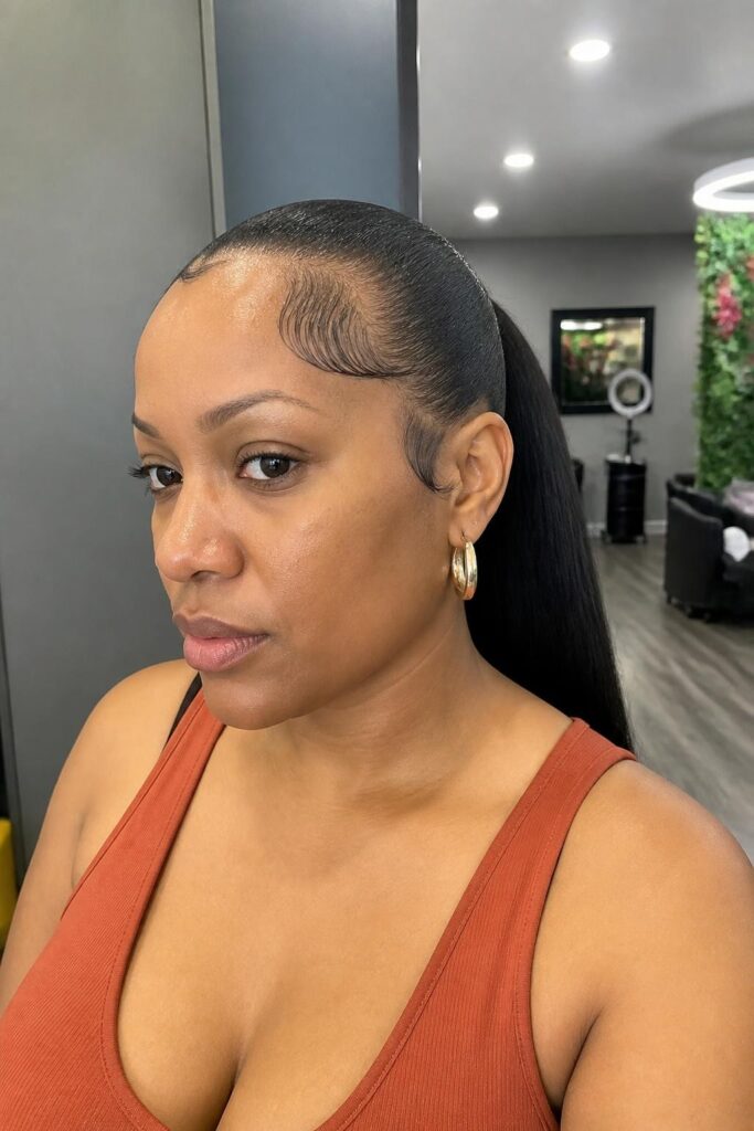 Slick back ponytail with baby hairs