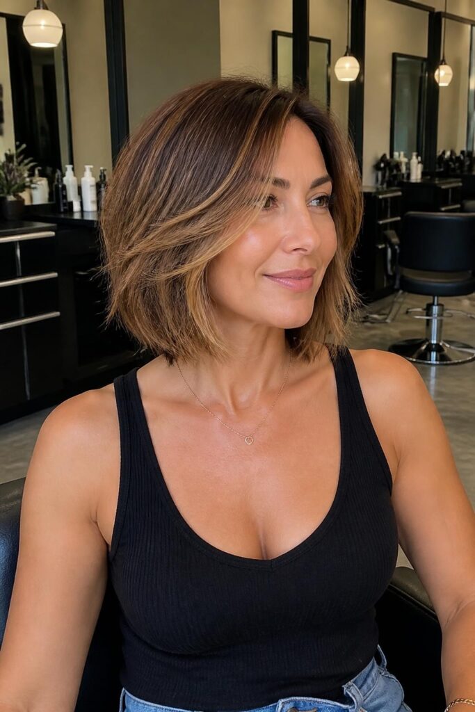 Soft layered bob with face-framing pieces