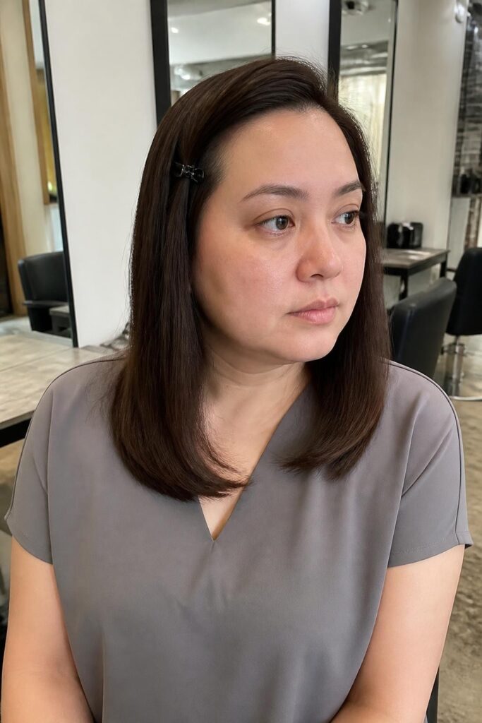 Straight hair with a clipped back side