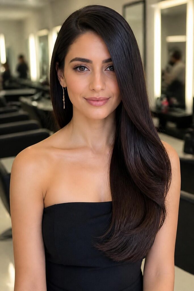 Straight hair with a low side sweep