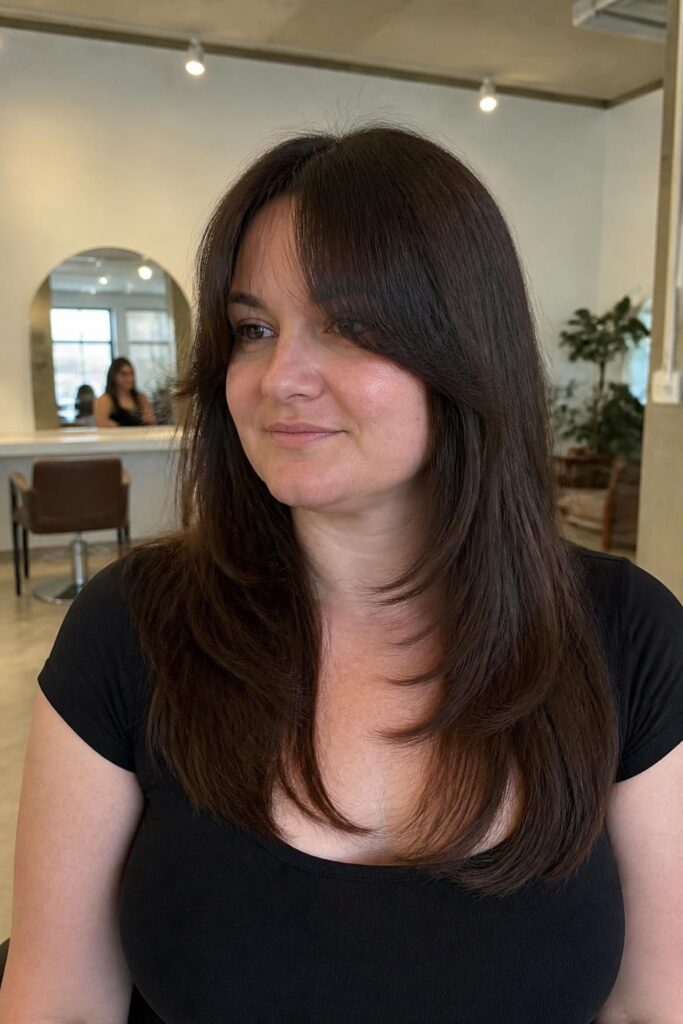 Straight hair with curtain bangs