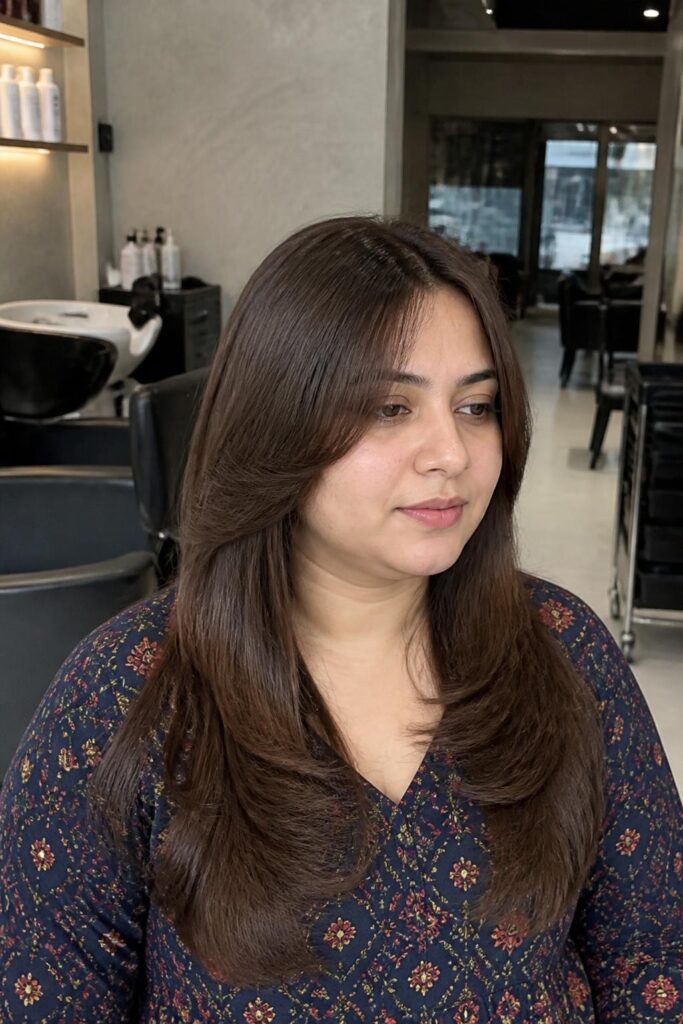 Straight hair with long face-framing layers