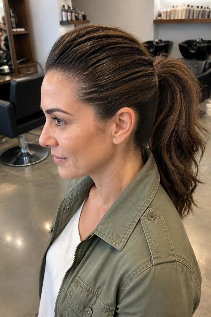 Textured slick back ponytail