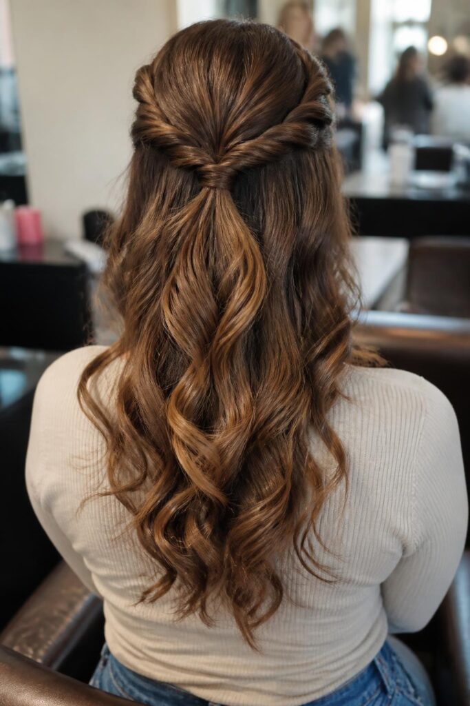 Twisted half pony with soft curls