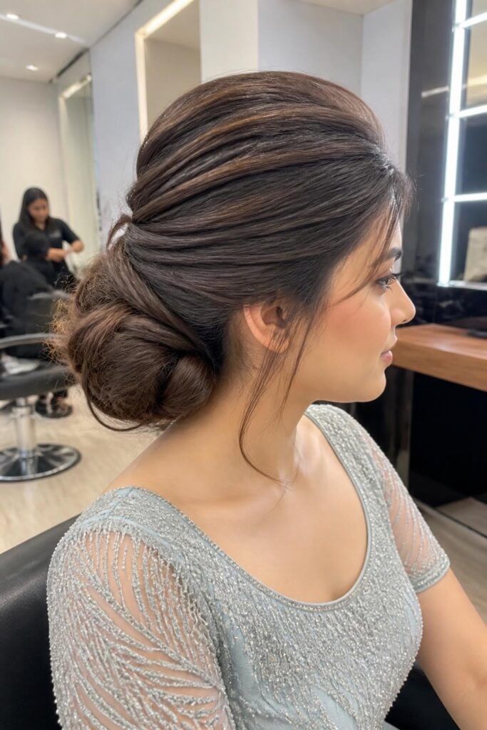 Twisted low bun with volume