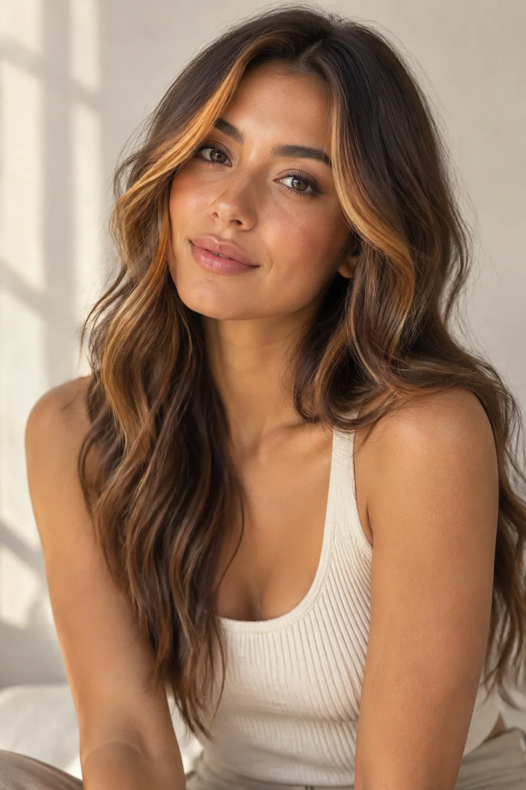 Golden Auburn Money Piece on Medium Brown hair color