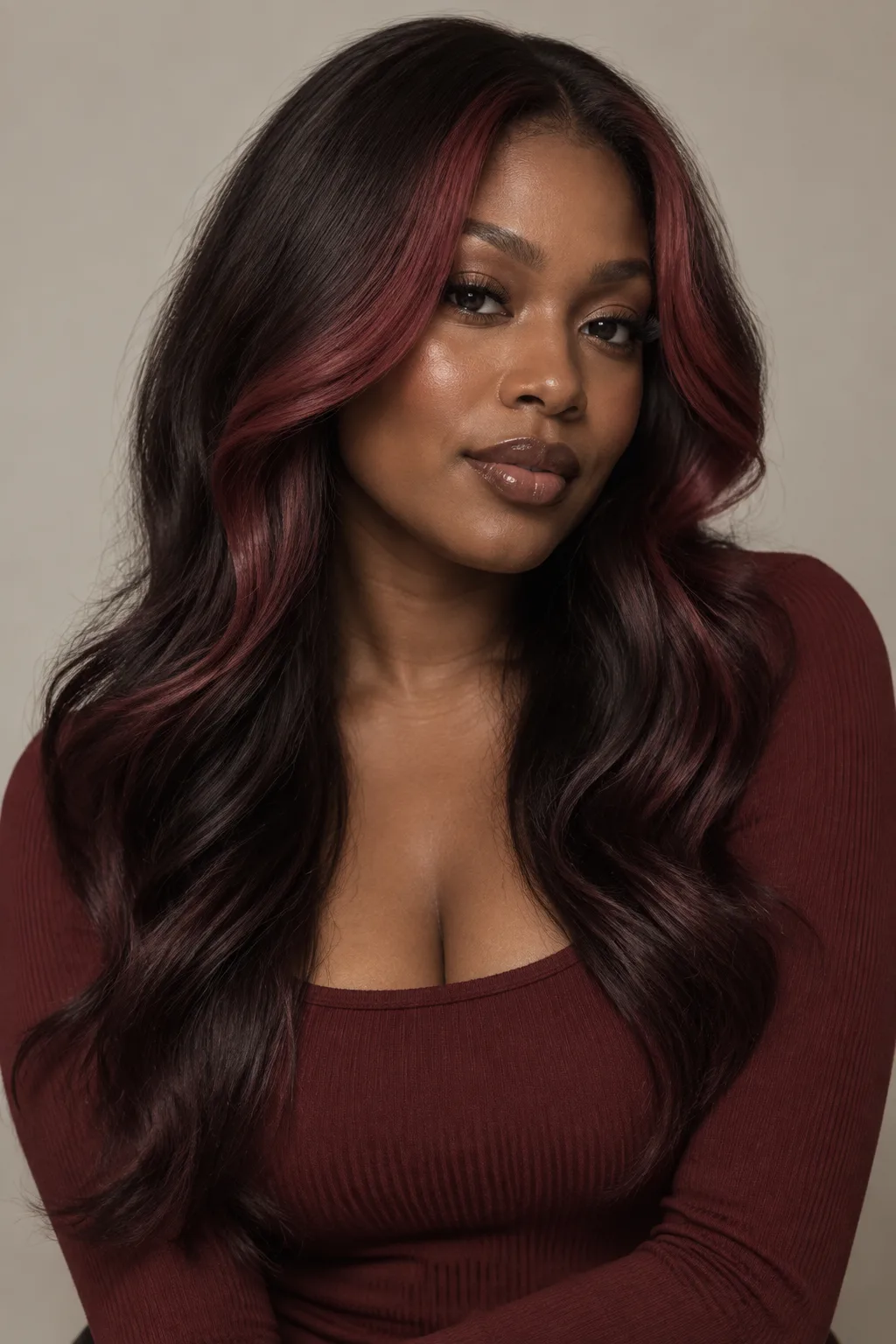 Burgundy Auburn Money Piece hair color