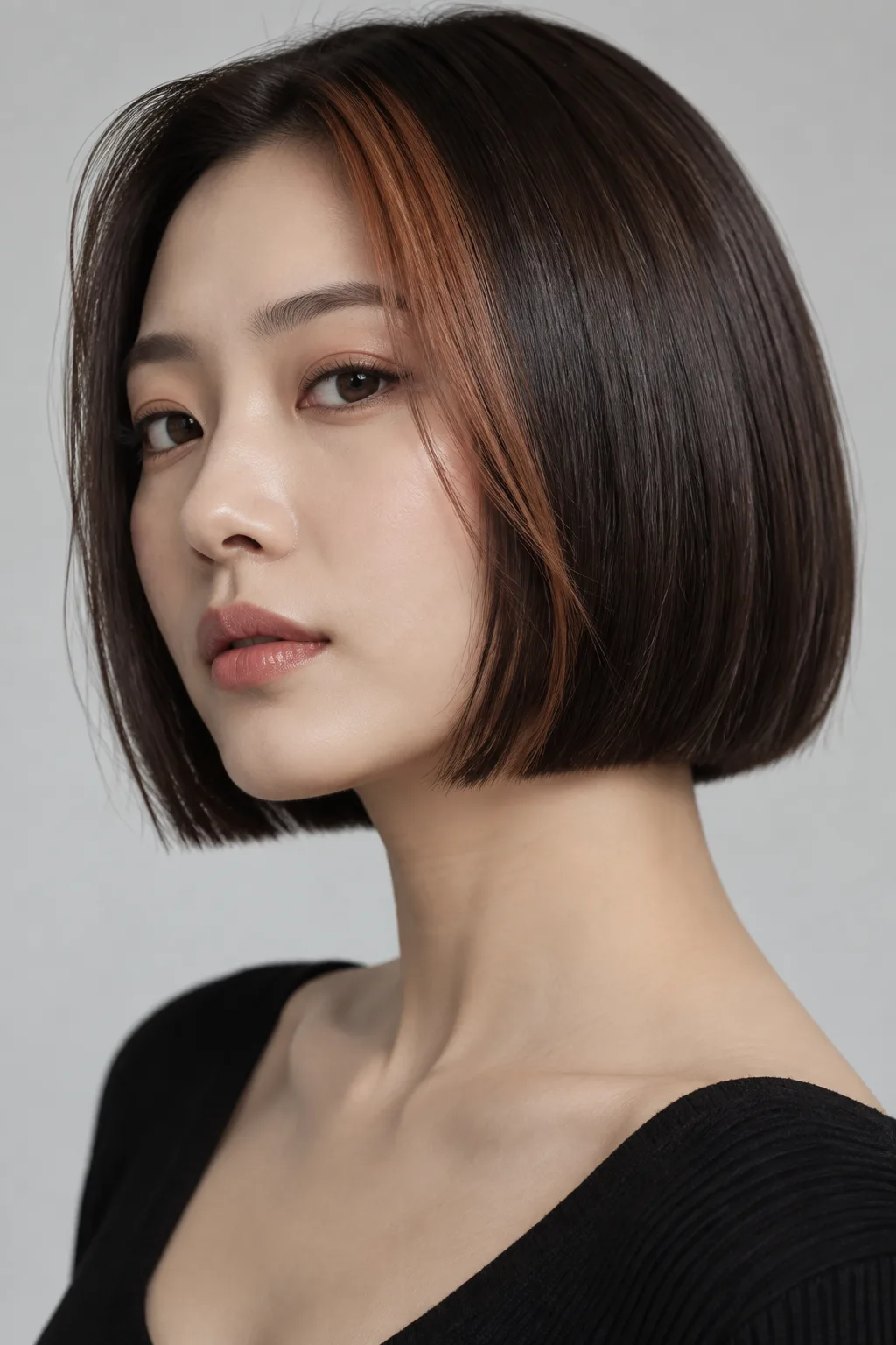 Auburn Money Piece on a Bob hair color