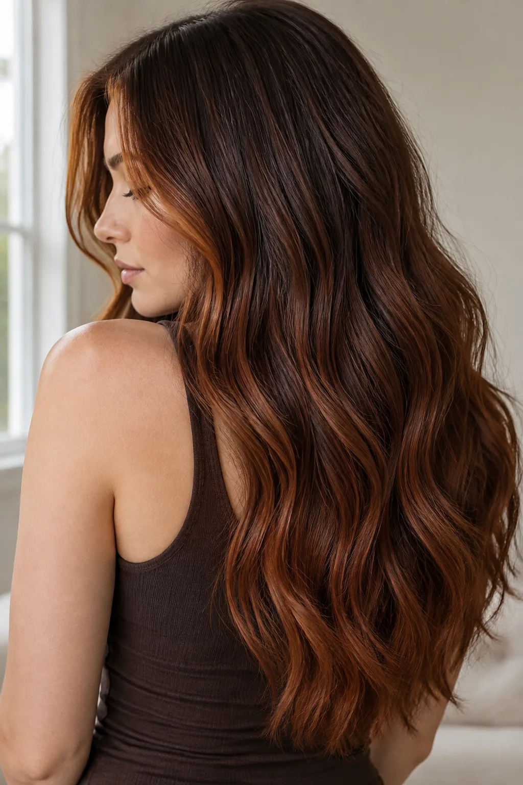 Auburn Balayage With a Money Piece hair color