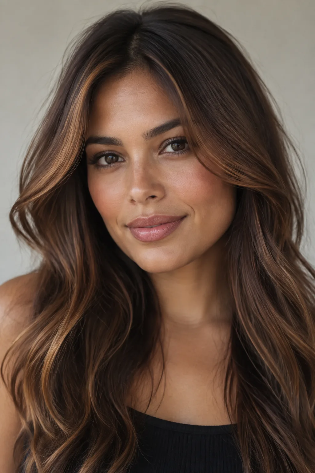 Subtle Auburn Money Piece for Natural Brunettes hair color
