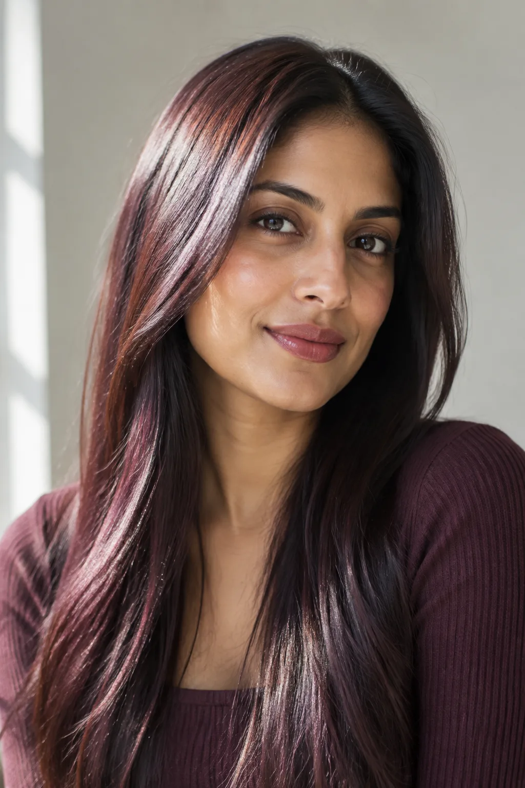 No-Bleach Cherry Plum Gloss on Dark Brown Hair