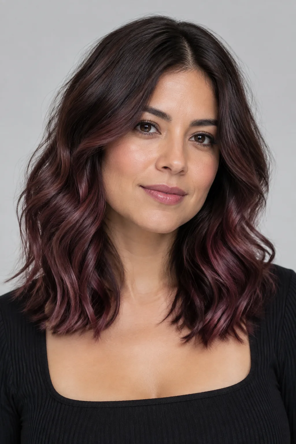 Soft Cherry Plum Balayage hair color