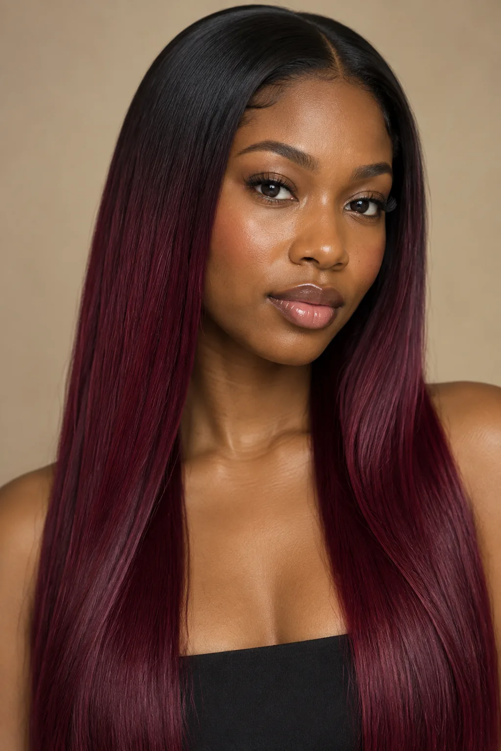 Dark Root Melt into Cherry Plum hair color