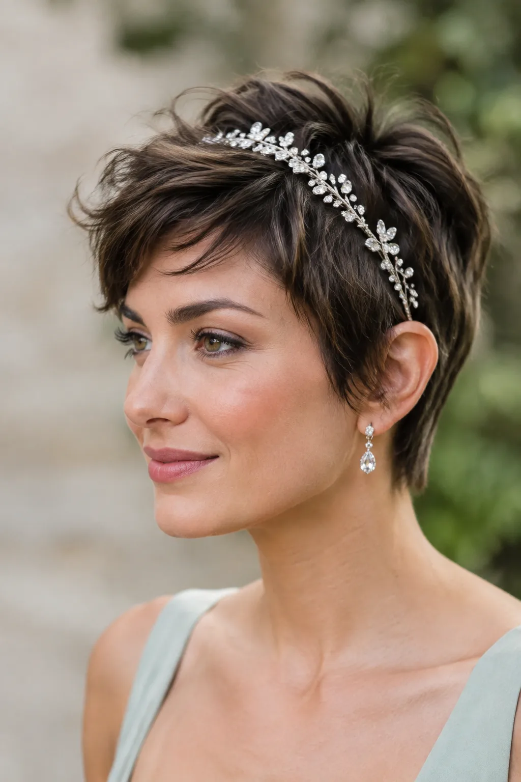 Textured Pixie with Jeweled Headband hairstyle