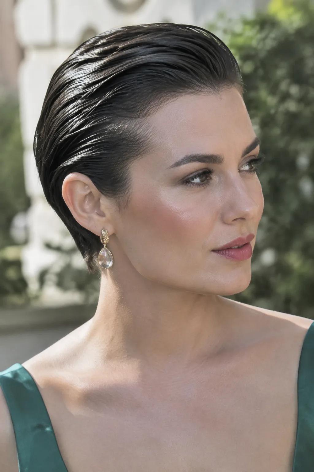 Minimalist Slicked-Back Wet Look hairstyle