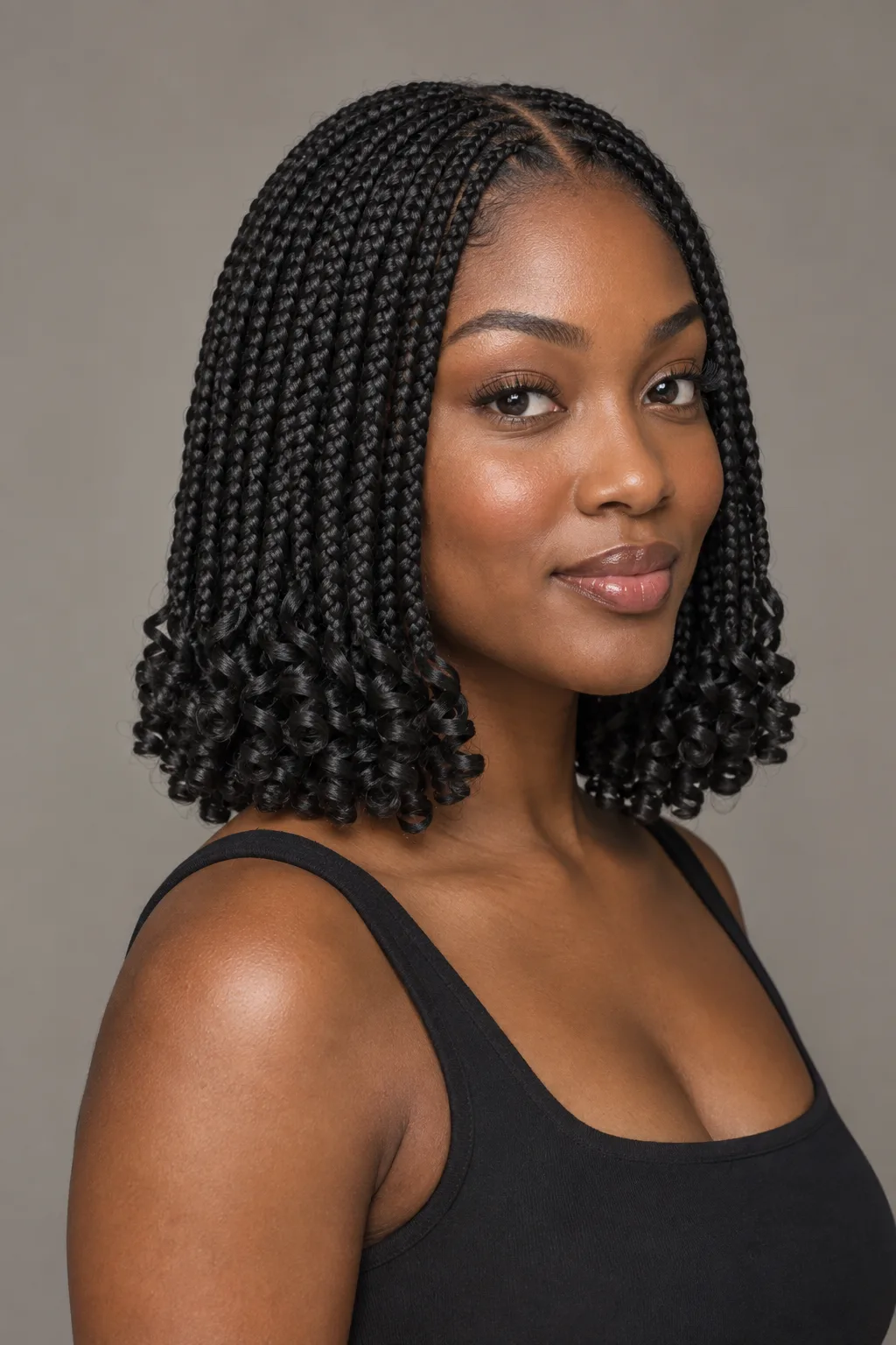 Shoulder-Length French Curl Bob Braids hairstyle