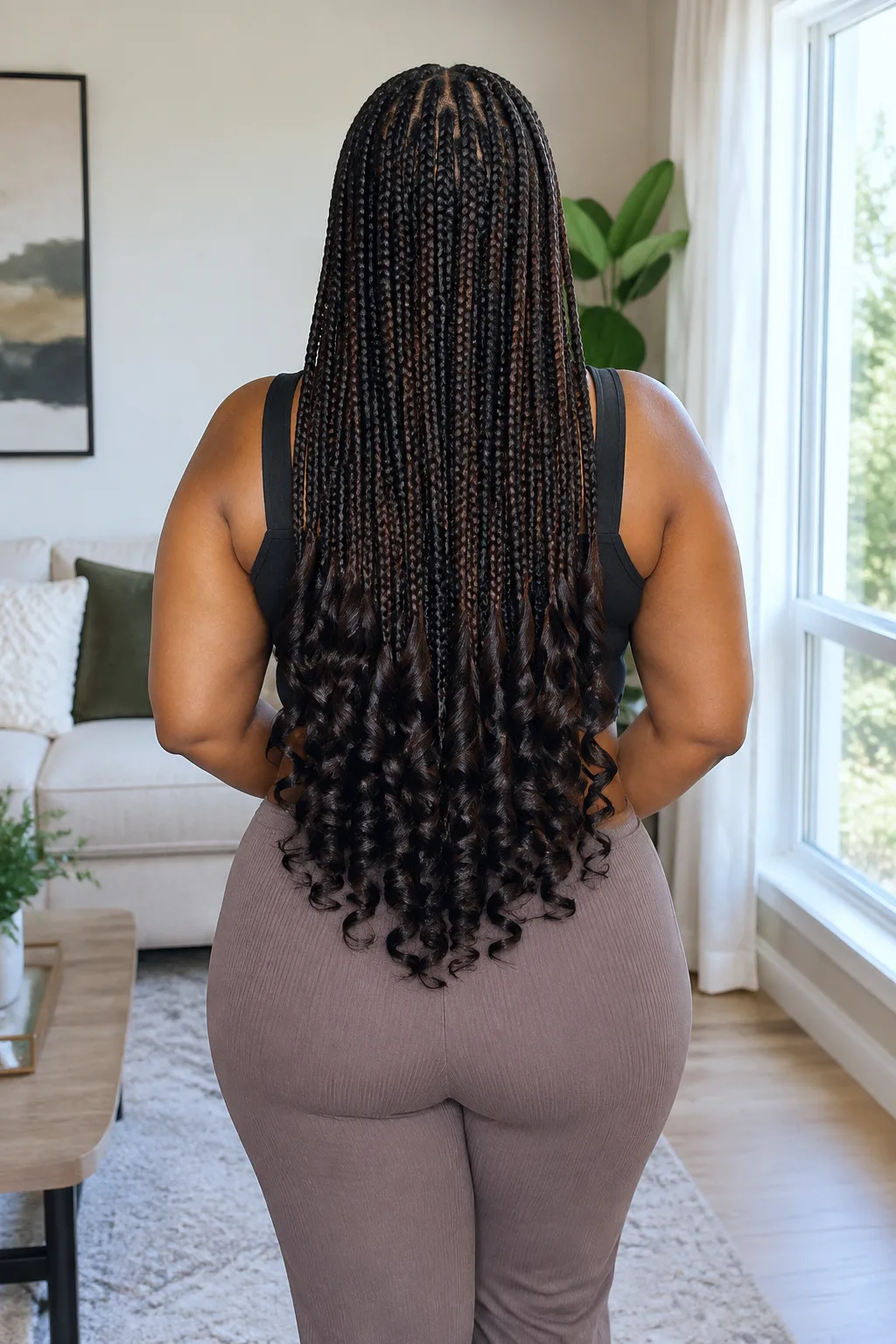 Waist-Length French Curl Braids hairstyle