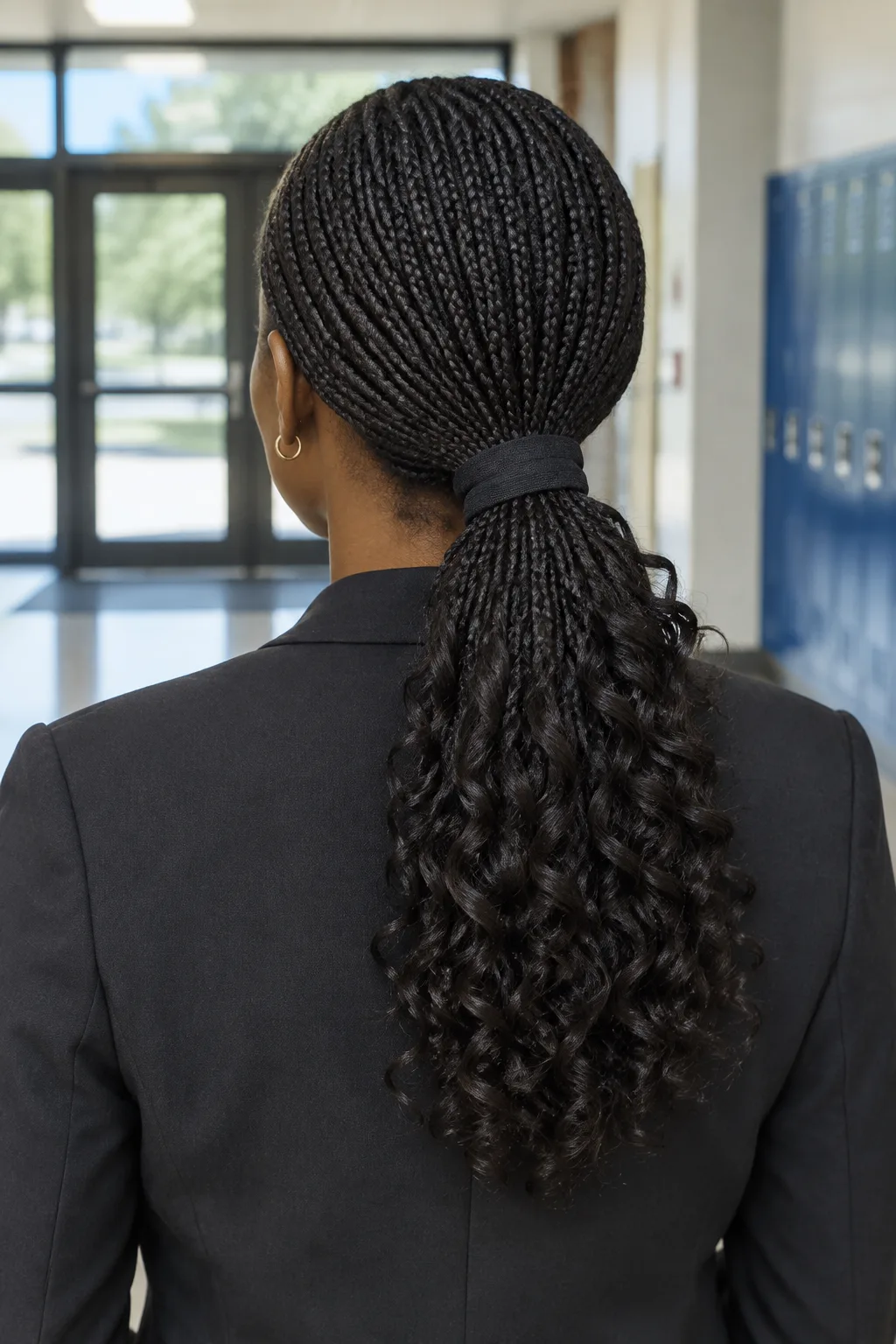 Low Ponytail With French Curl Braids hairstyle