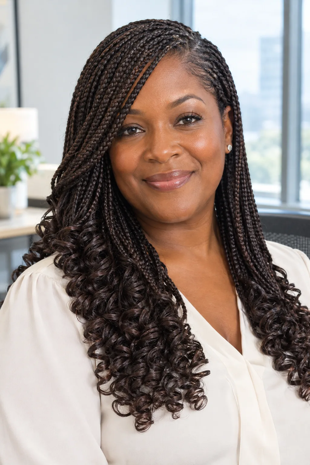 Side-Part French Curl Braids hairstyle