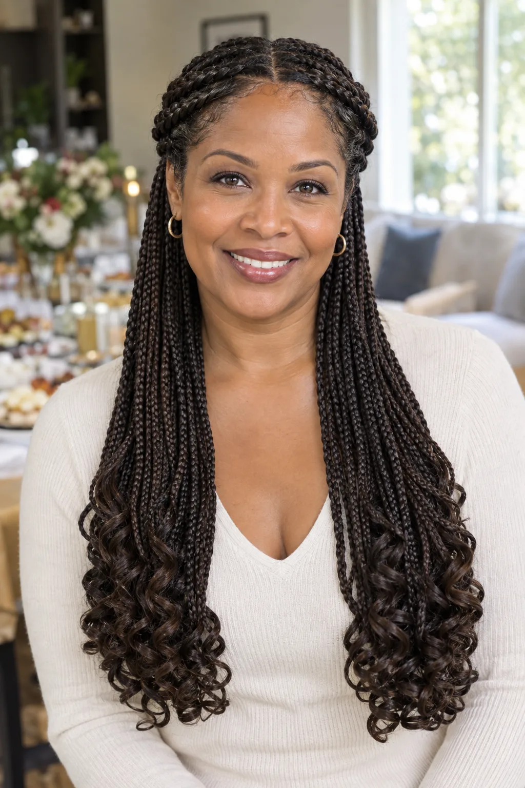 Braided Crown With French Curl Ends hairstyle