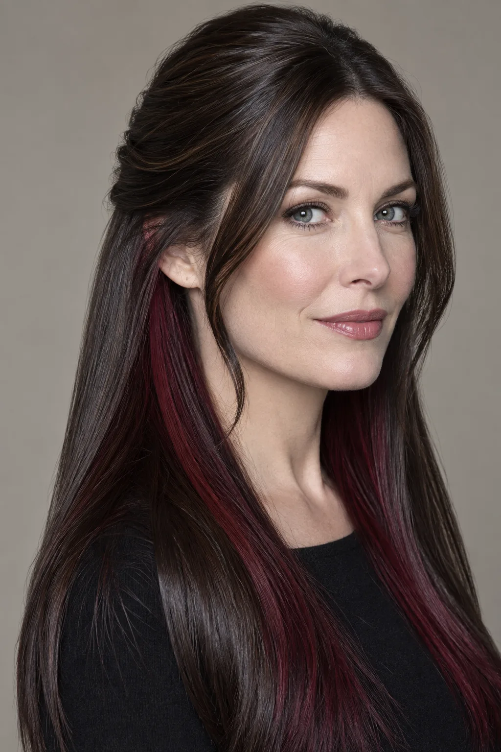 Burgundy Peekaboo Highlights hair color
