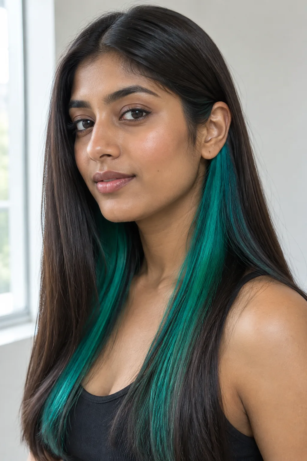 Teal Peekaboo Highlights hair color