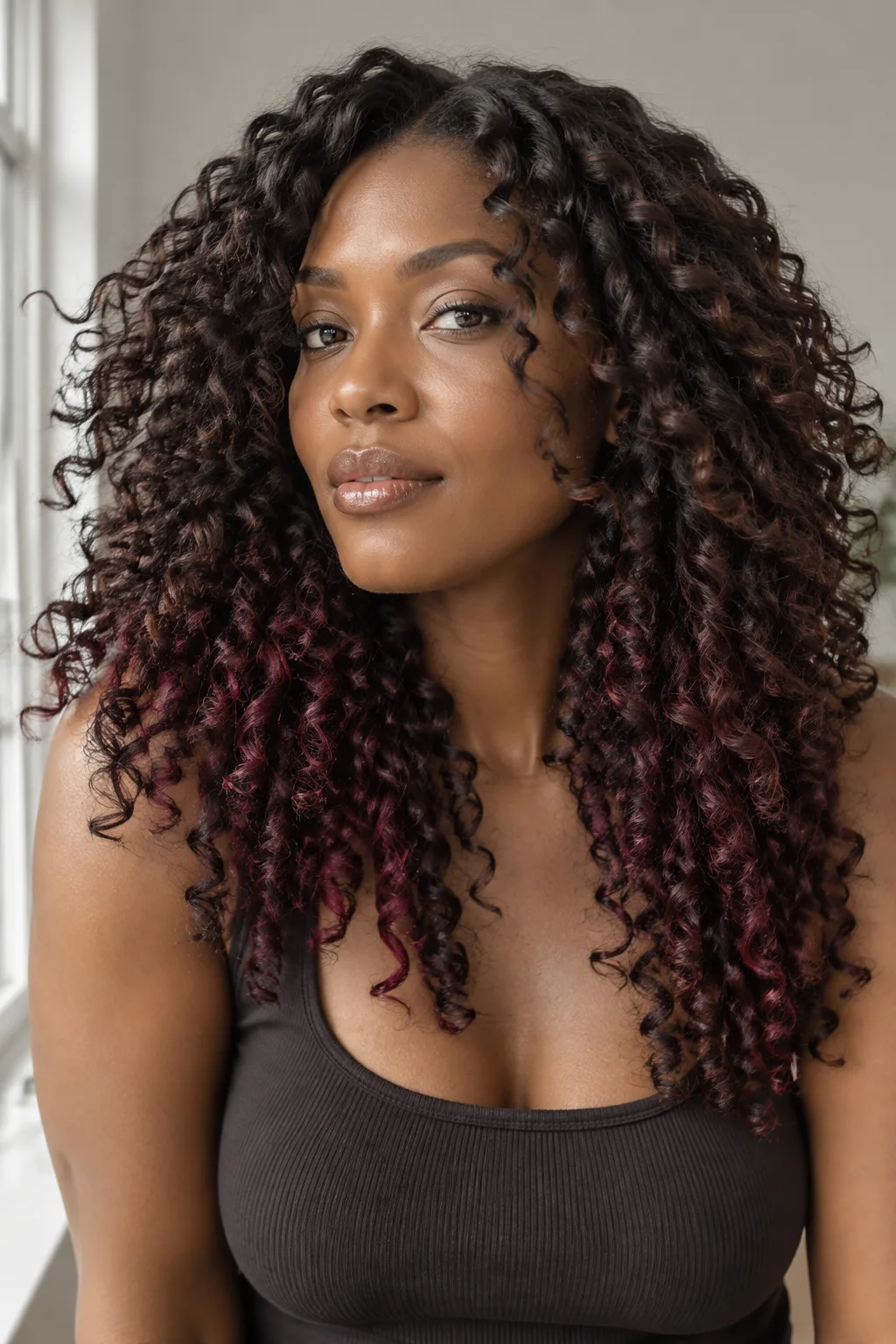 Chocolate Cherry Peekaboo Highlights hair color