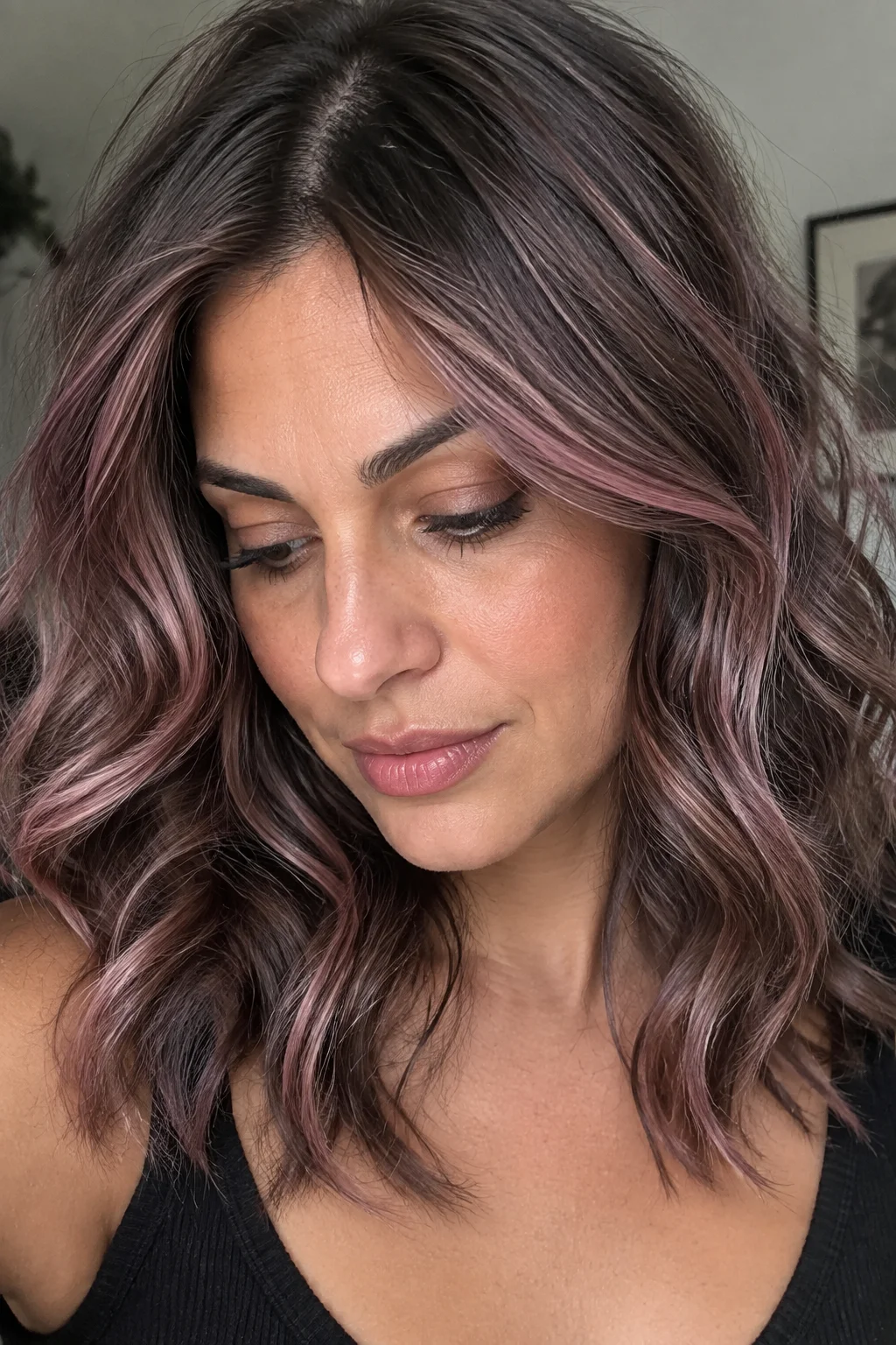 Ash Brown Babylights with Mauve Gloss hair color
