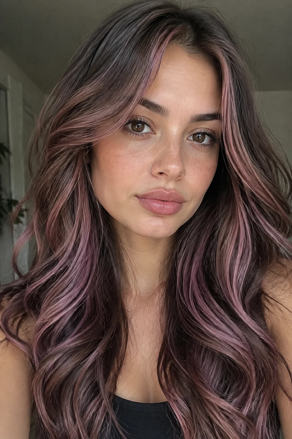 Violet-Leaning Dusty Mauve Highlights hair color