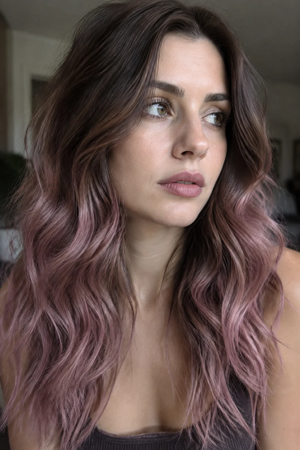 Dusty Rose Quartz Ombre on Chestnut Base hair color
