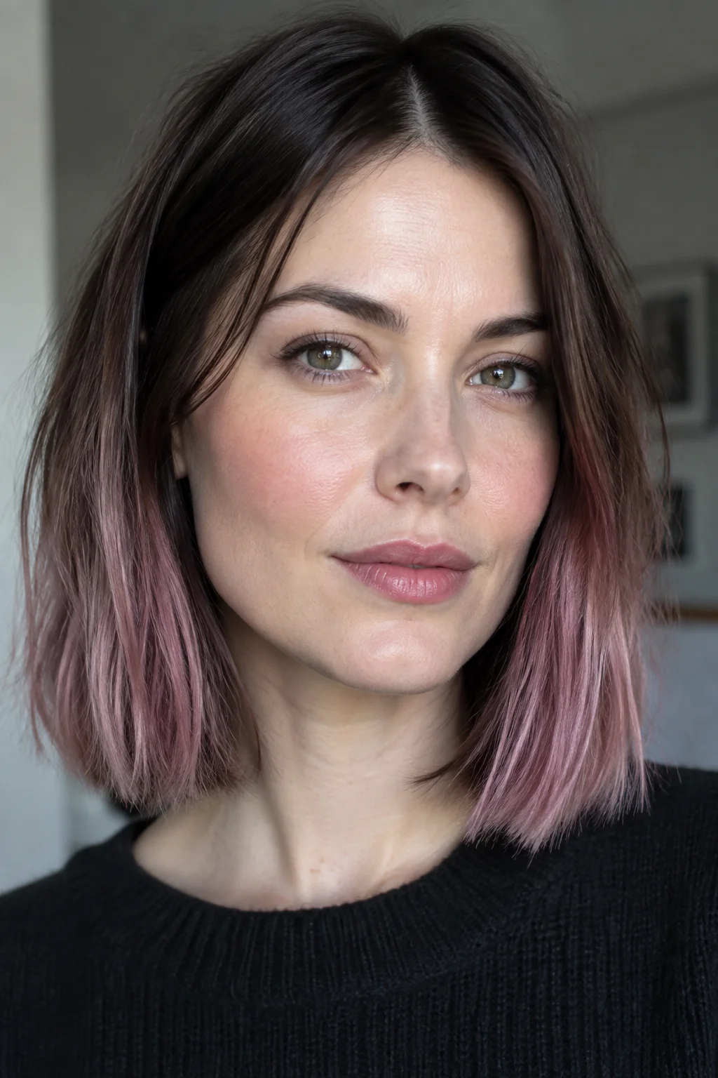 Muted Mauve Dip-Dye on Dark Chocolate hair color