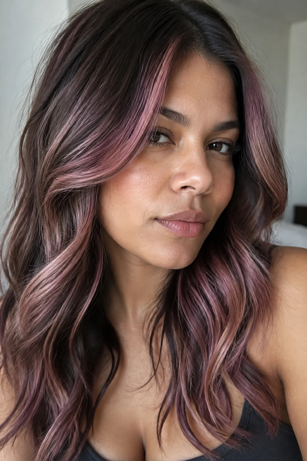 Smoky Berry Mauve on Neutral Brunette hair color