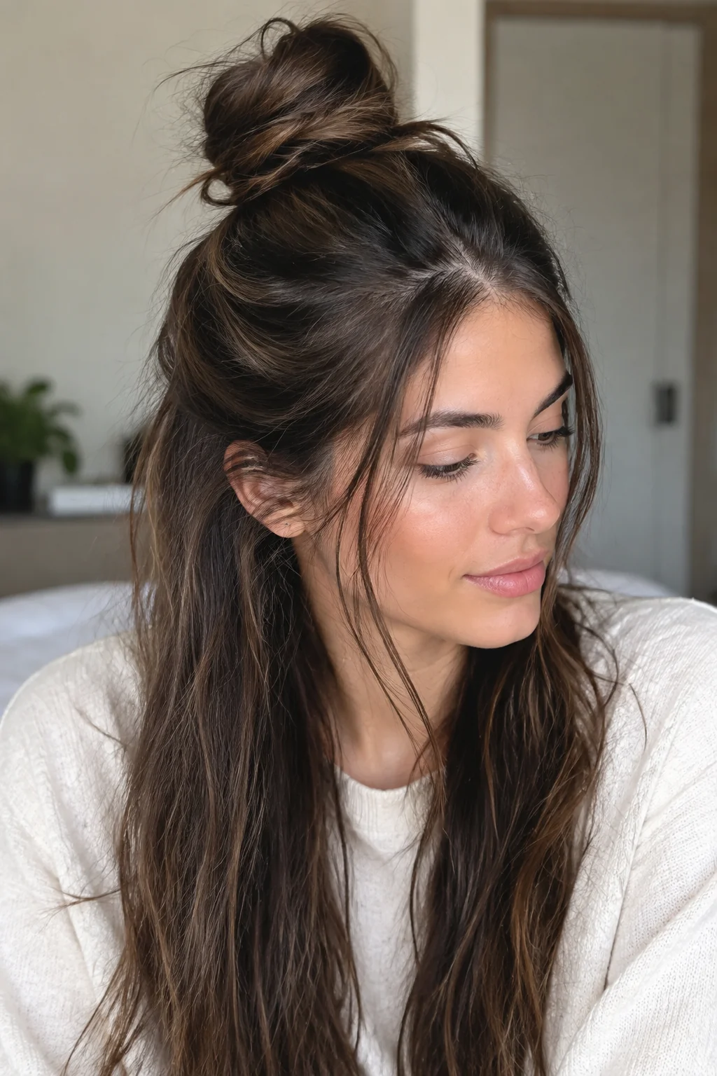 Messy Top Knot hairstyle