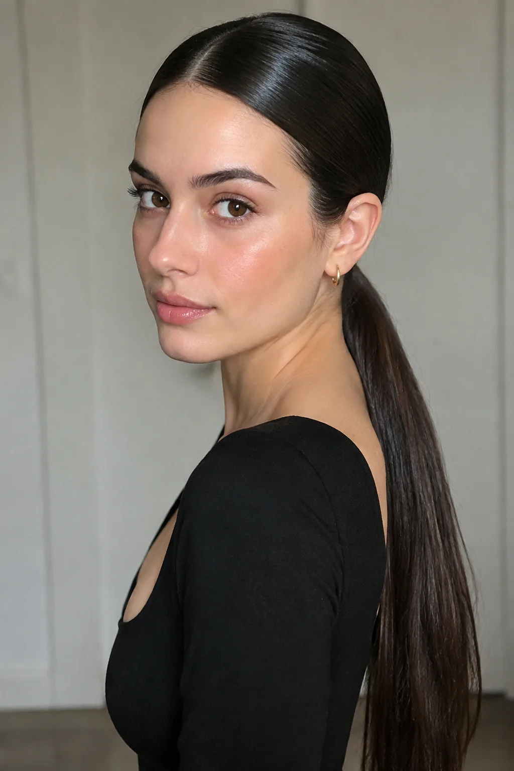 Sleek Middle-Part Low Pony hairstyle