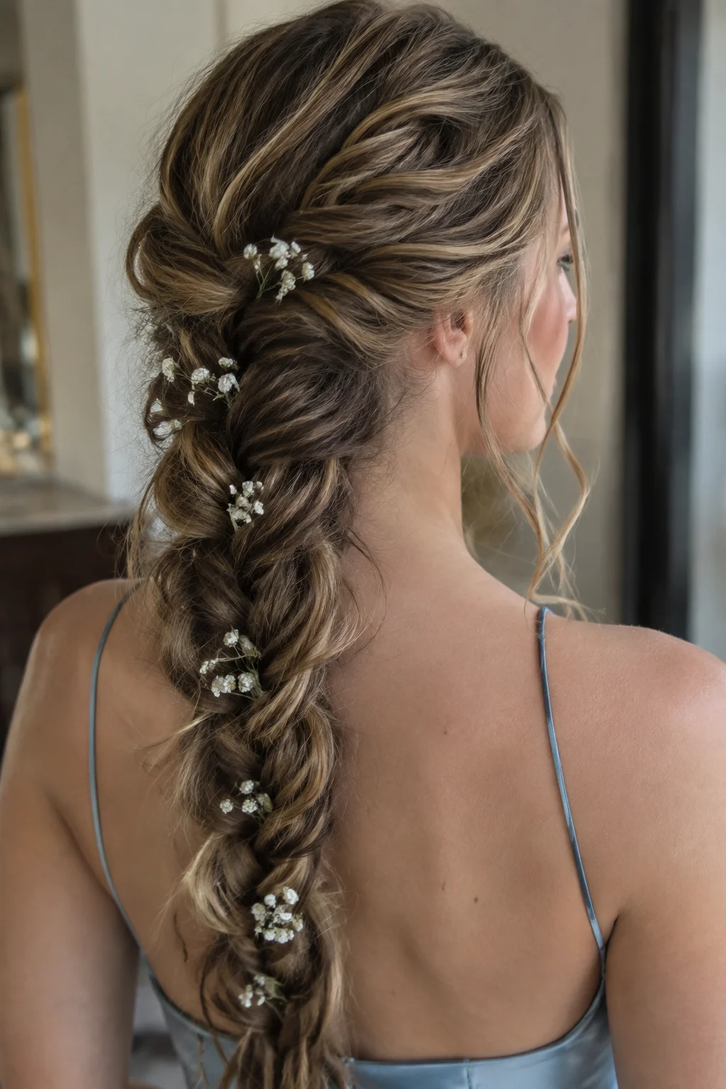 Romantic Flower-Adorned Braid Cascade hairstyle