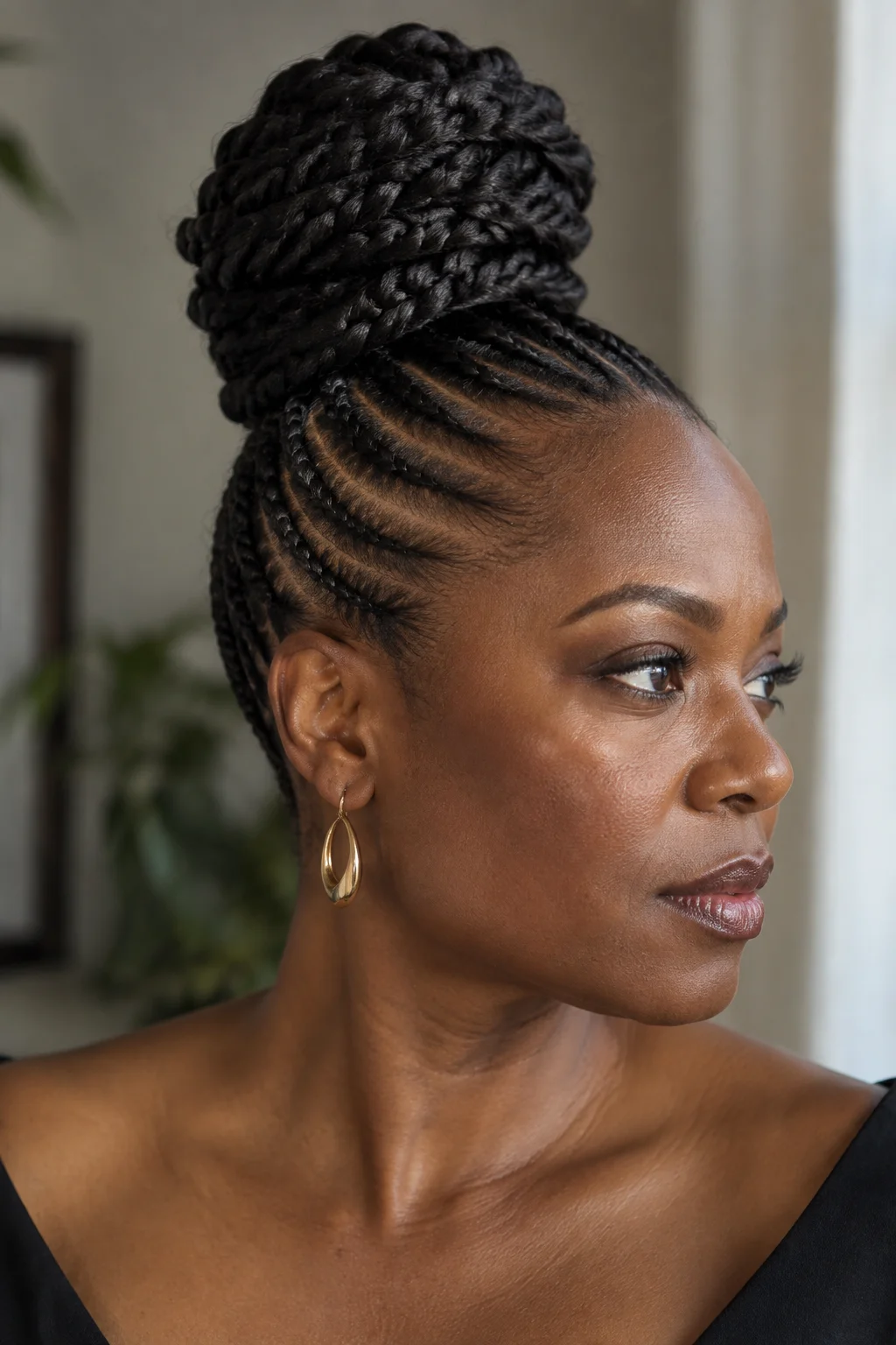 Cornrowed Nape into Top Knot hairstyle