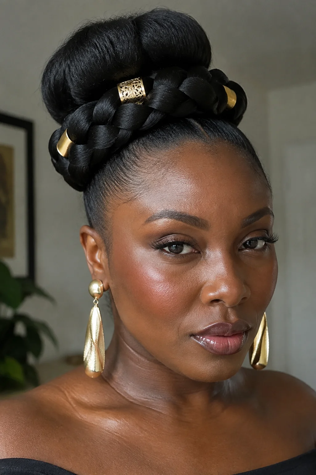 Braided Donut Bun with Golden Cuffs hairstyle