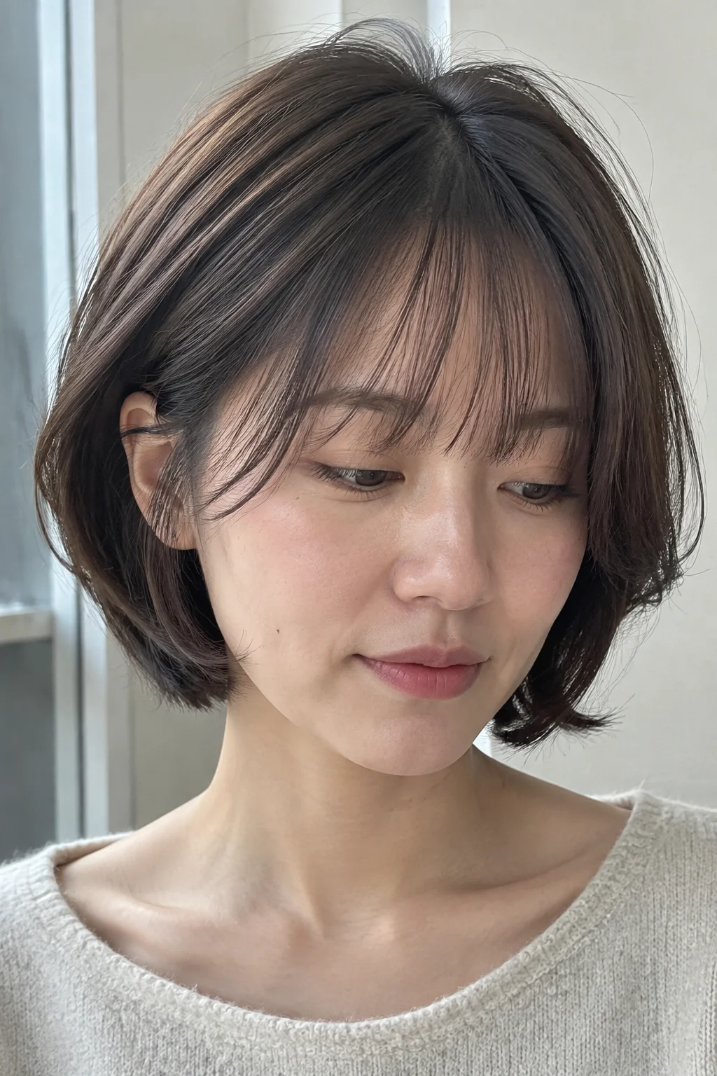 See-Through Bangs Layered Short Bob hairstyle