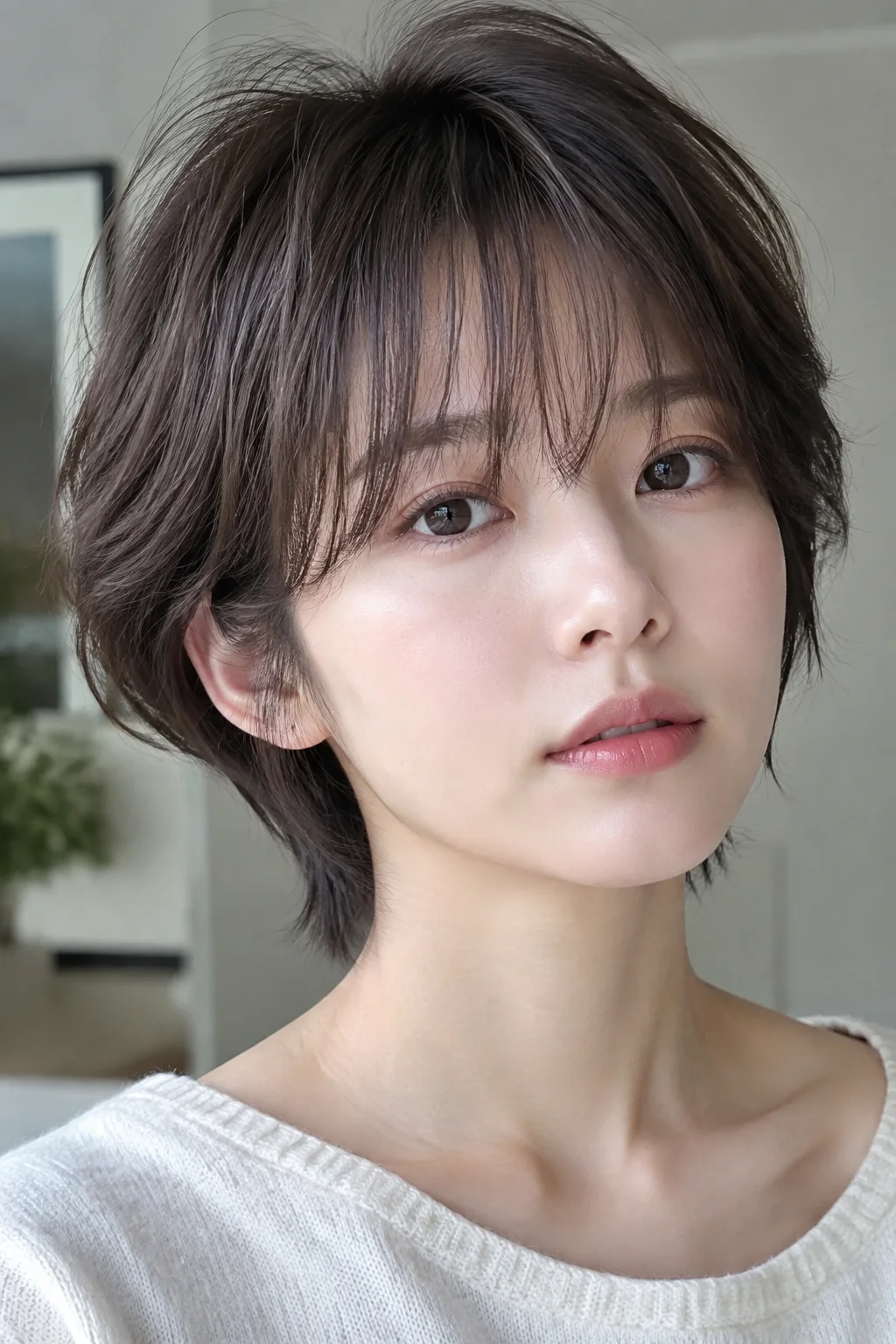 Wispy Nape Korean Short Shag hairstyle