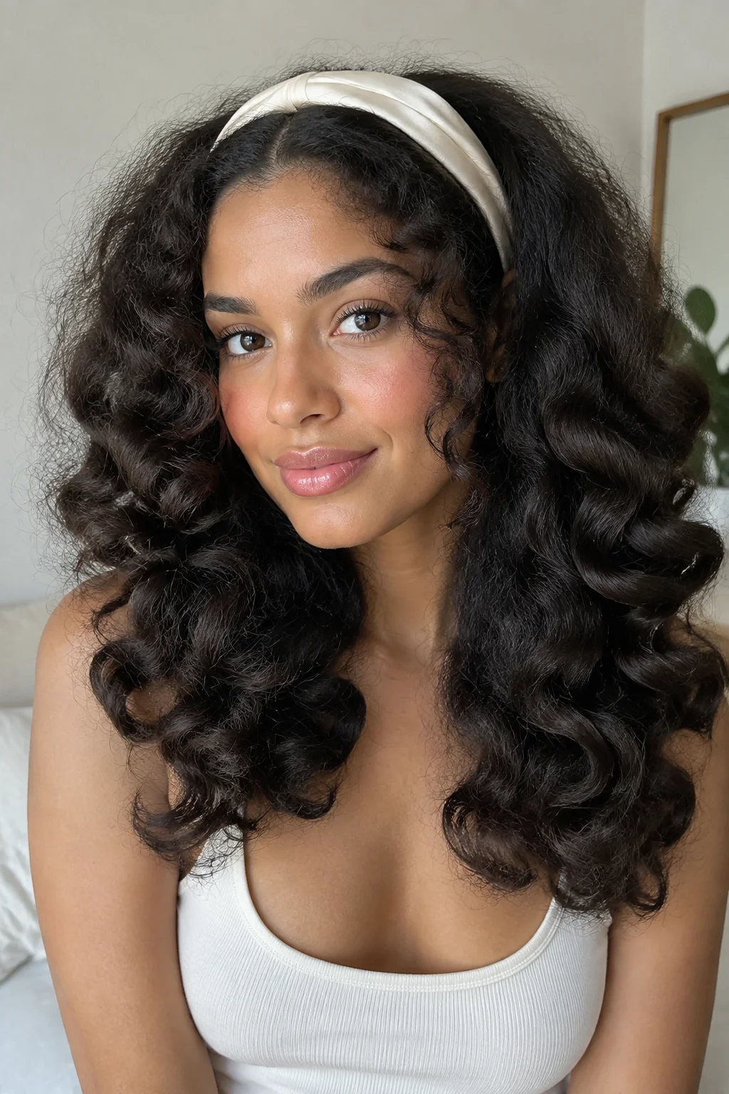Satin Headband Halo Curls hairstyle