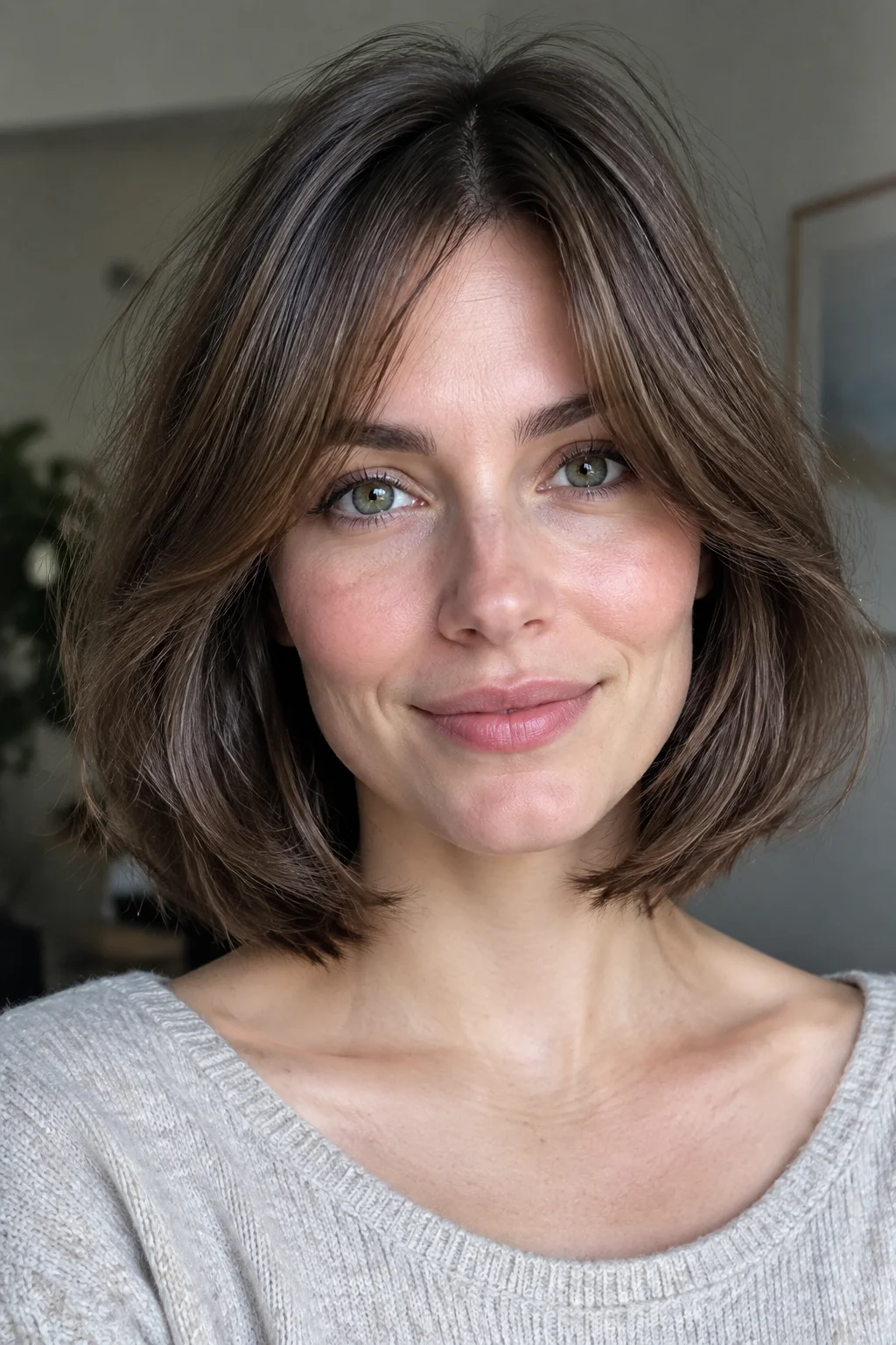 Curtain Bangs with Long French Bob hairstyle