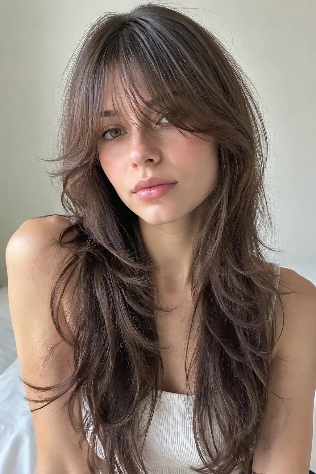 Airy Wispy Bangs Long Wolf Cut hairstyle