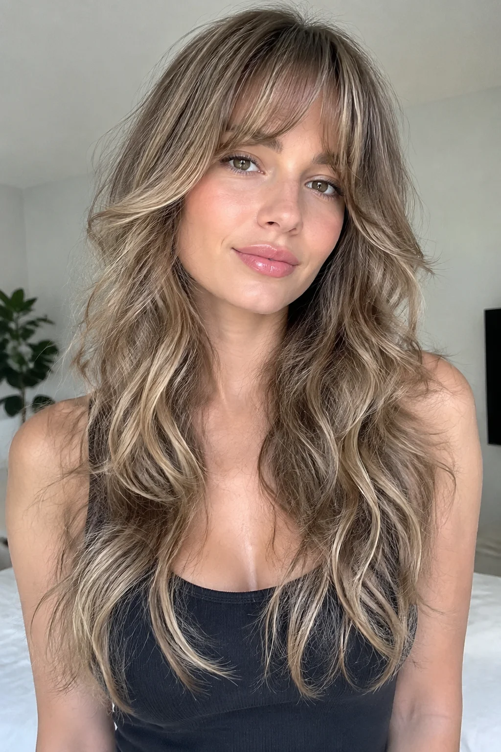 Beach-Waved Long Wolf Cut with Arched Bangs hairstyle