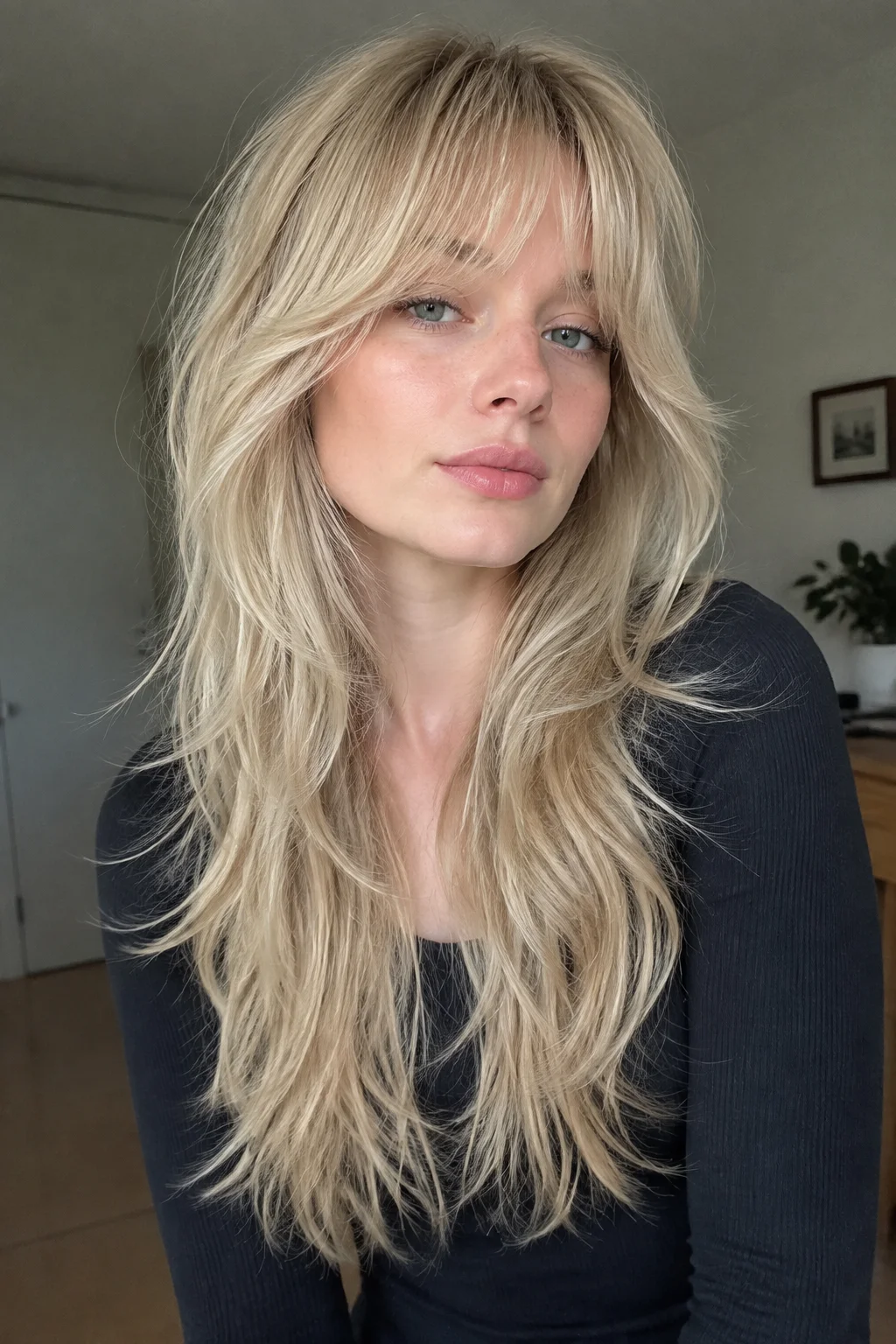 Razored Internal Layers Wolf Cut with Wispy Curtain Bangs hairstyle