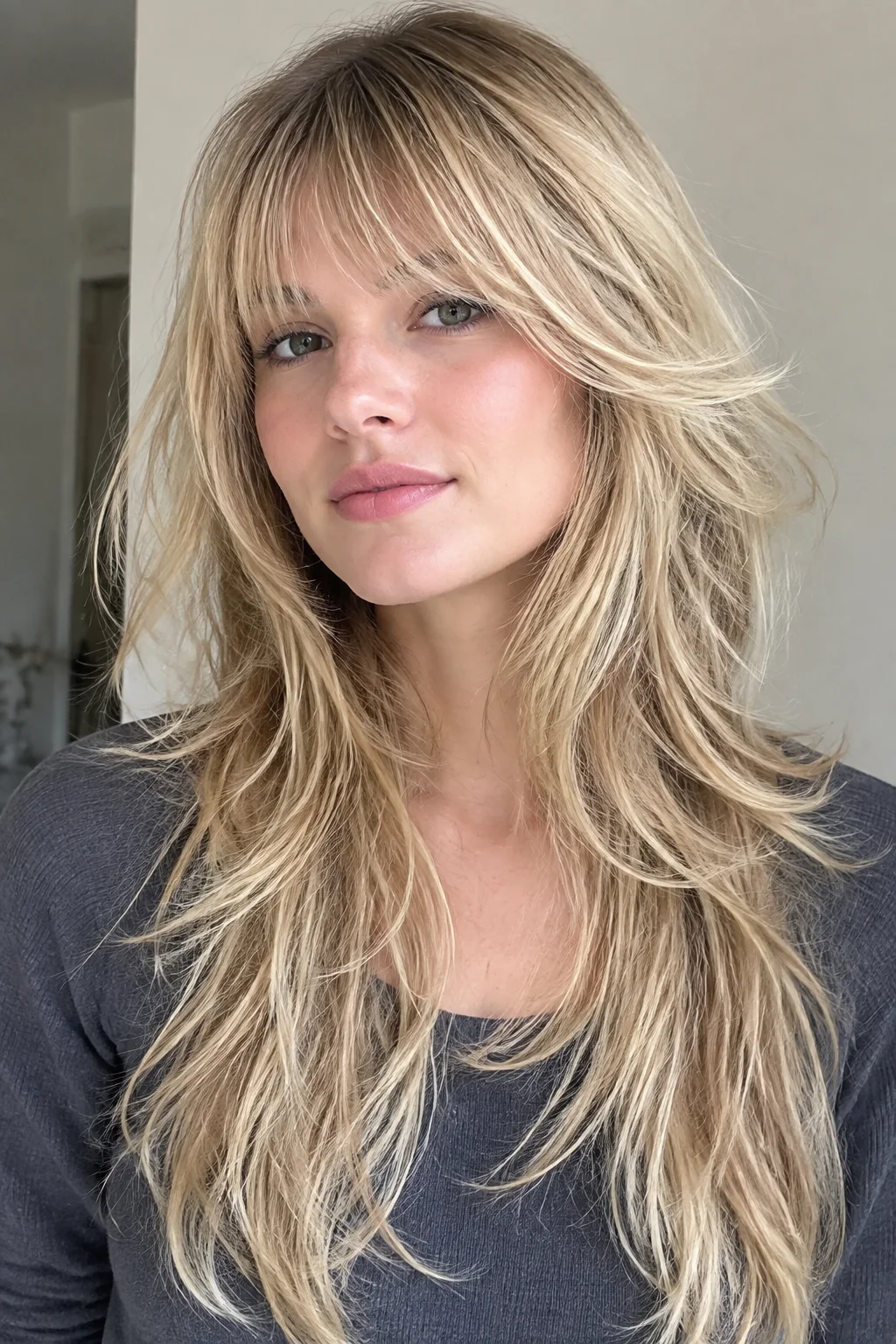 Tapered Disconnected Long Wolf Cut with Airy Bangs hairstyle